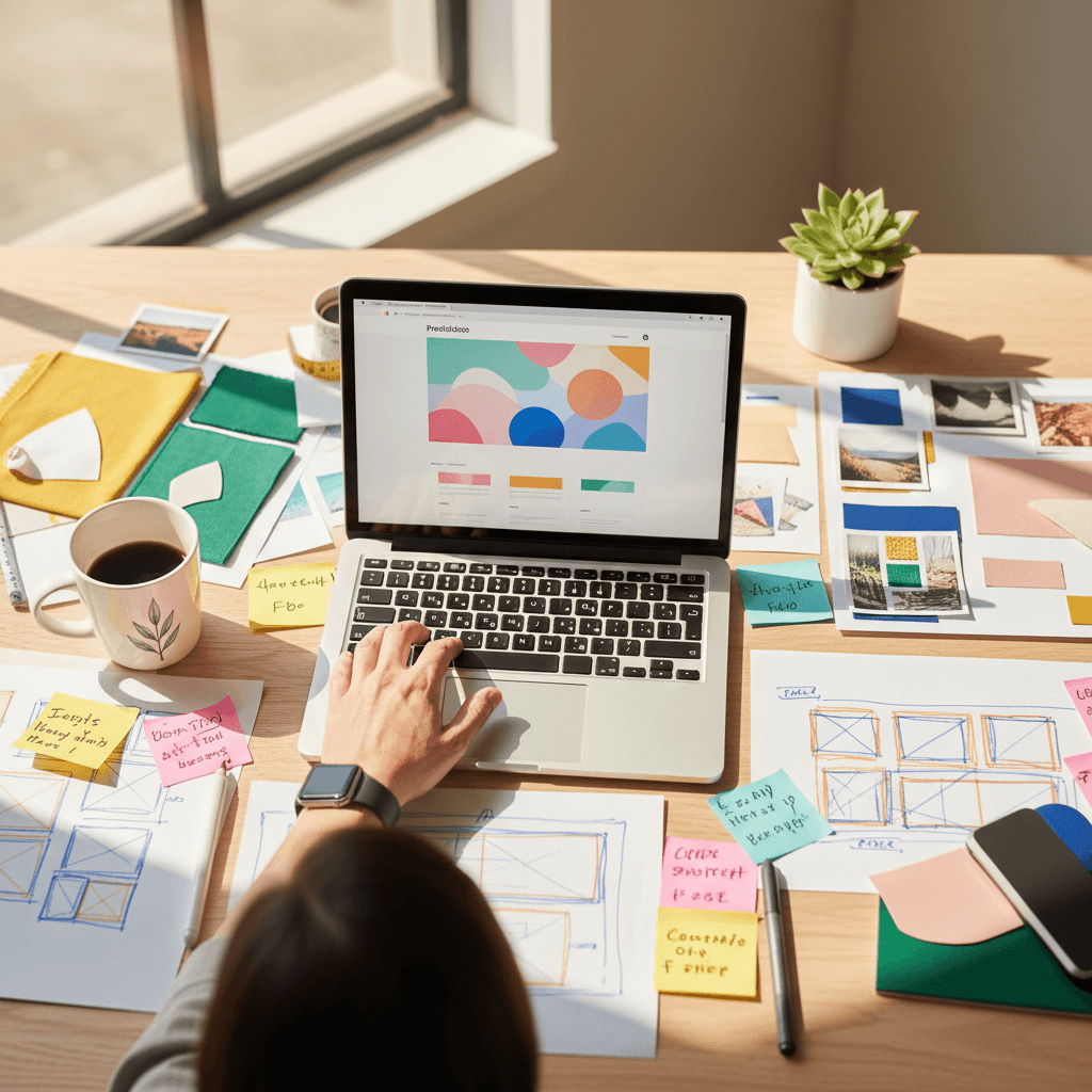 Designer sketching website wireframes